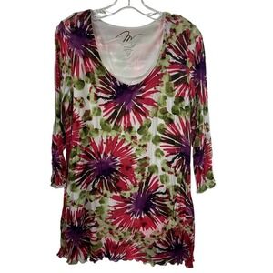 Miraclebody by Miraclesuit Womens M Floral Sunburst Tunic Top 3/4 Sleeve‎ Pink
